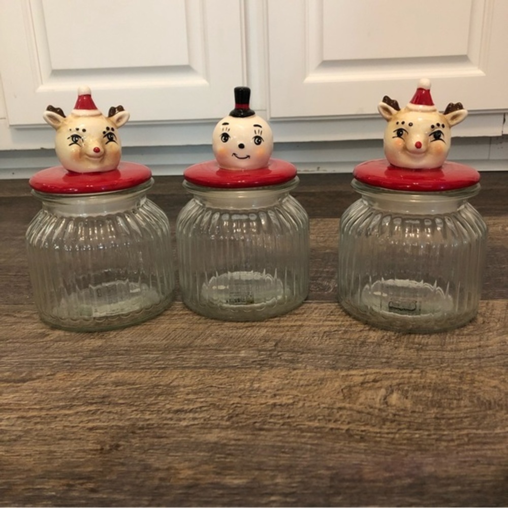 Johanna parker Reindeer clear topper lid small  jar Christmas candy cookies
